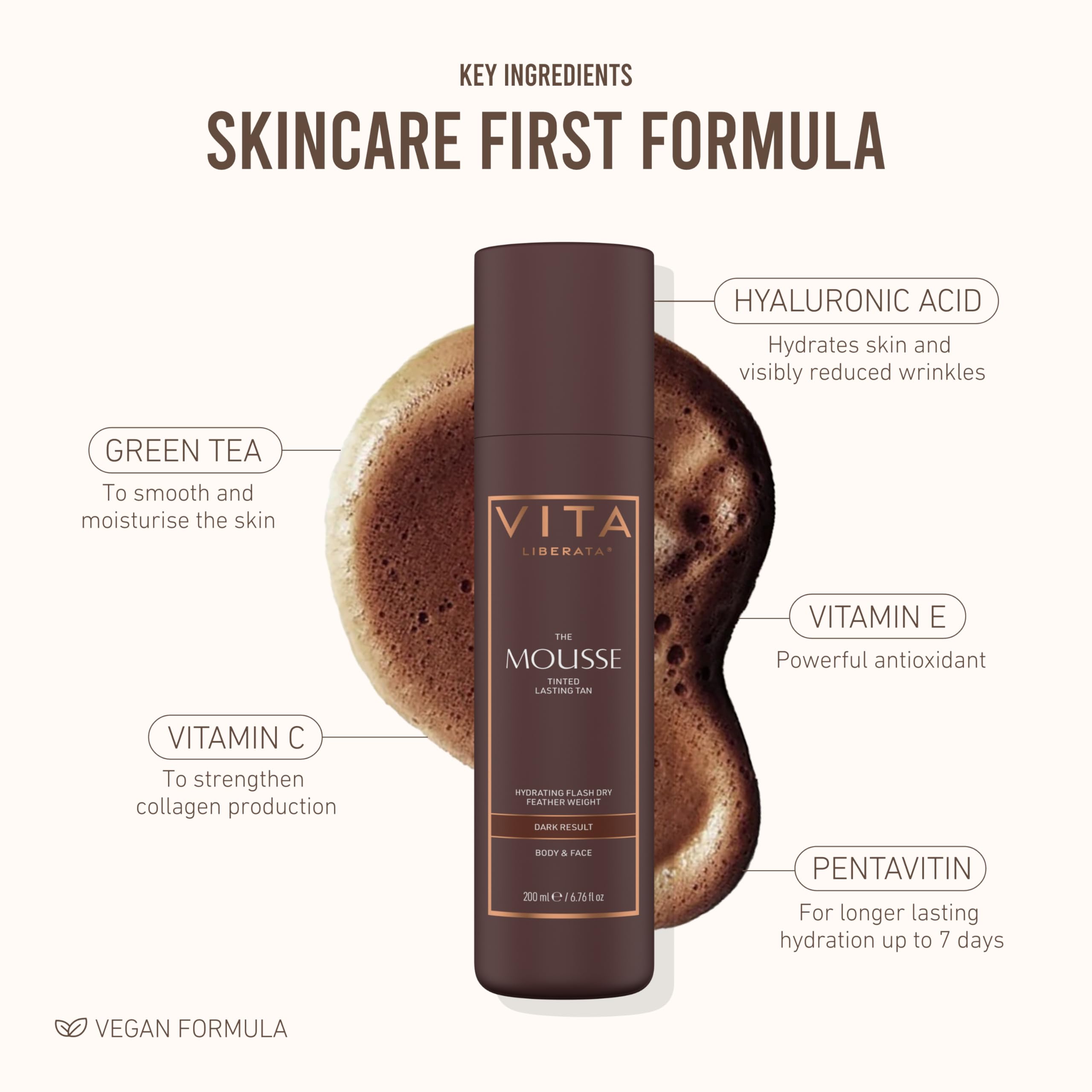 VITA LIBERATA Tinted Self Tanner Mousse - Ultra Dark 6.76 Fl Oz, Lightweight & Fast Drying Formula, Tinted For Easy Application, Lasting Tan, Formulated with Organic Aloe Vera & Hyaluronic Acid