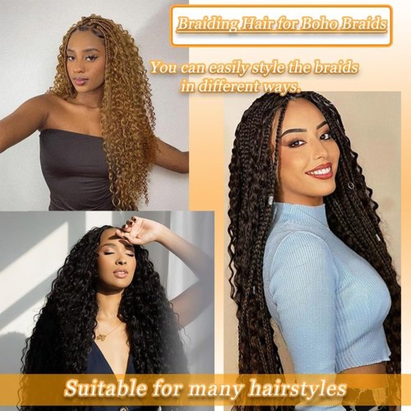 Human Braiding Hair Mix Synthetic Deep Wave Bulk Hair for Braiding, 18 Inch Wet and Wavy Braiding Hair 2 Pcs Boho Hair for Braiding Curly Bohemian Hair Extensions
