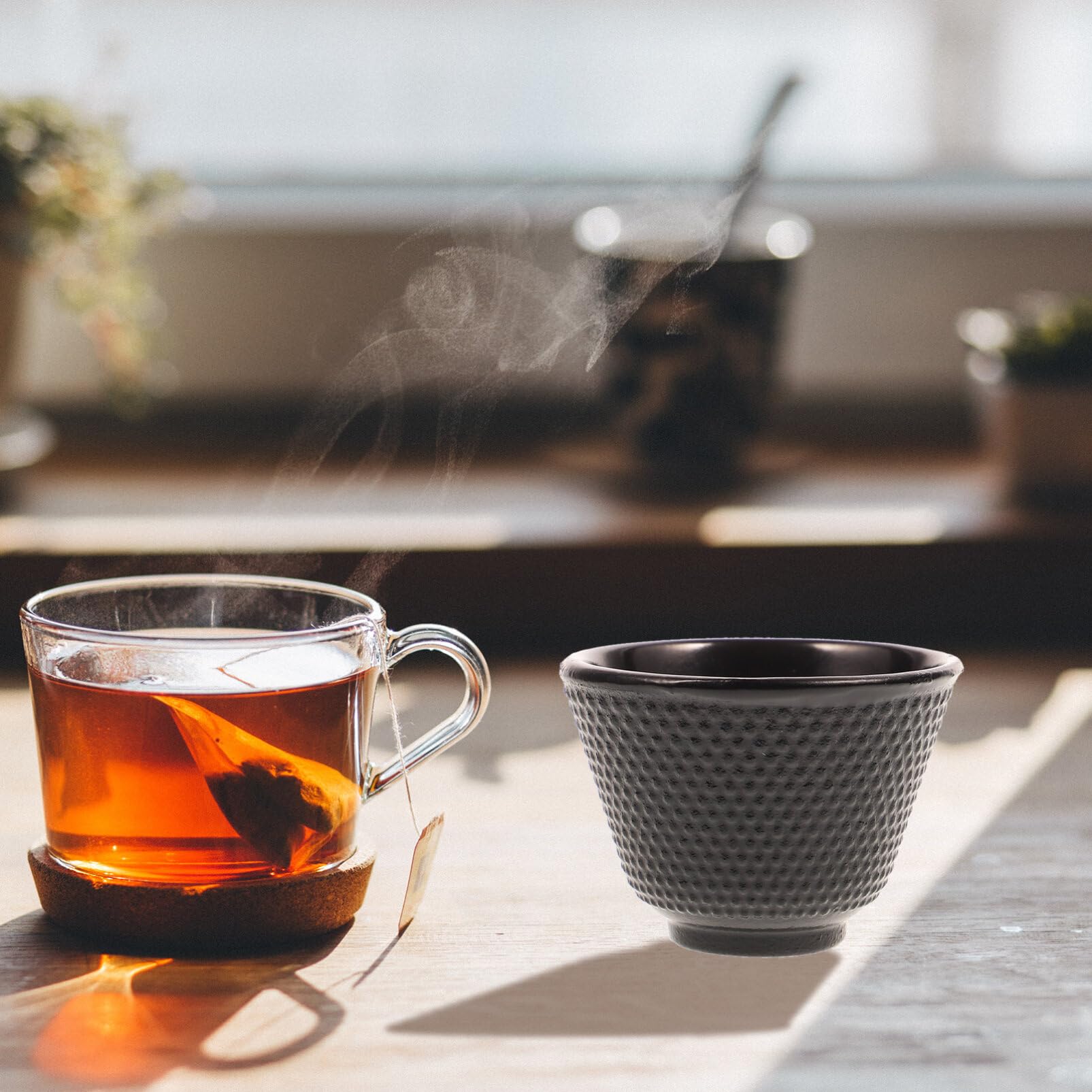 Angoily 2pcs Japanese Tea Cup Black Cups Japanese Cast Iron Tea Set Chinese Retro Kung Fu Teacup Handcraft Mugs Set for Households, Offices