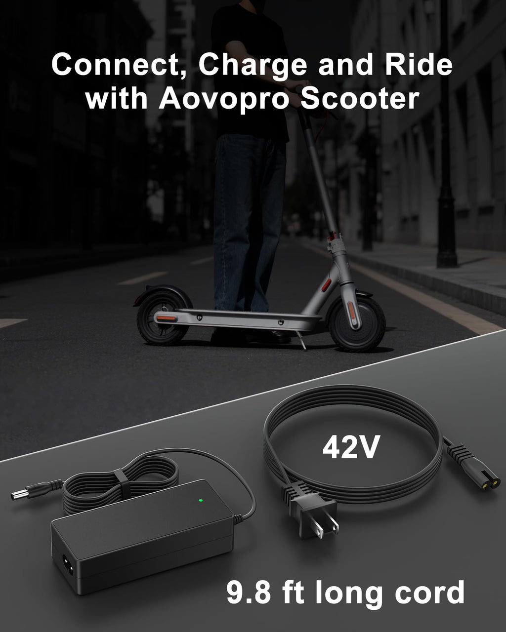 VHBW 42V Electric Scooter Charger Compatible with AovoPro M365 ES60 EW6 365Go M1 M365Pro AP07 VT01 Scooter -YLT-42V0150 Charging Adapter,LED Indicator, 9.8FT Cord