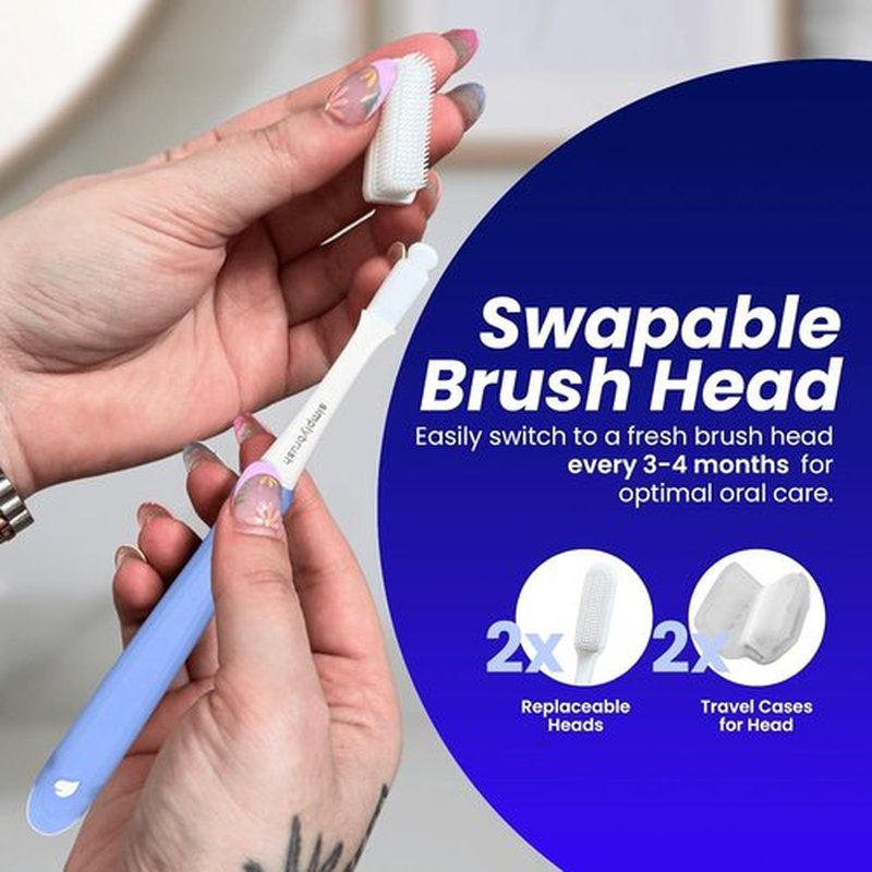 Skiennix Extra Soft Toothbrush for Sensitive Gums - Ultra-Soft TPU Bristles, BPA-Free, Reusable Handle with 2 Replaceable Heads & Travel Covers