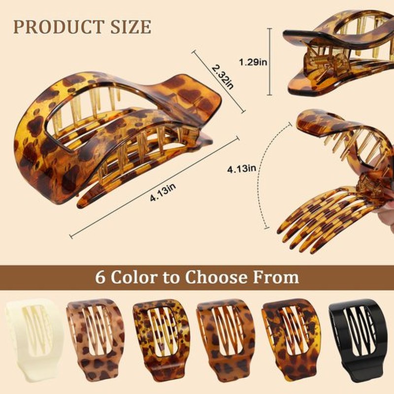 6 PCS Flat Hair Clips for Women, Large French Flat Claw Clips for Thick Thin & Curly Hair, Strong Hold Non Slip Leopard Print Jaw Clips Hair Accessories for Girls Valentine's Day Gifts, Tortoise