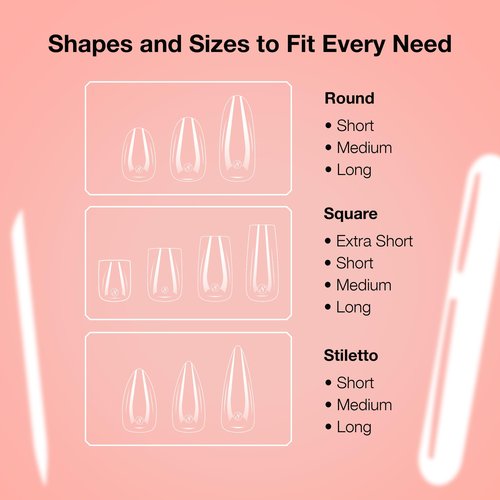 Cre8tion Soft Gel Nail Tips, Long Coffin Shape, 602 Tips in 14 Sizes (00-9) for Professional Nail Extensions