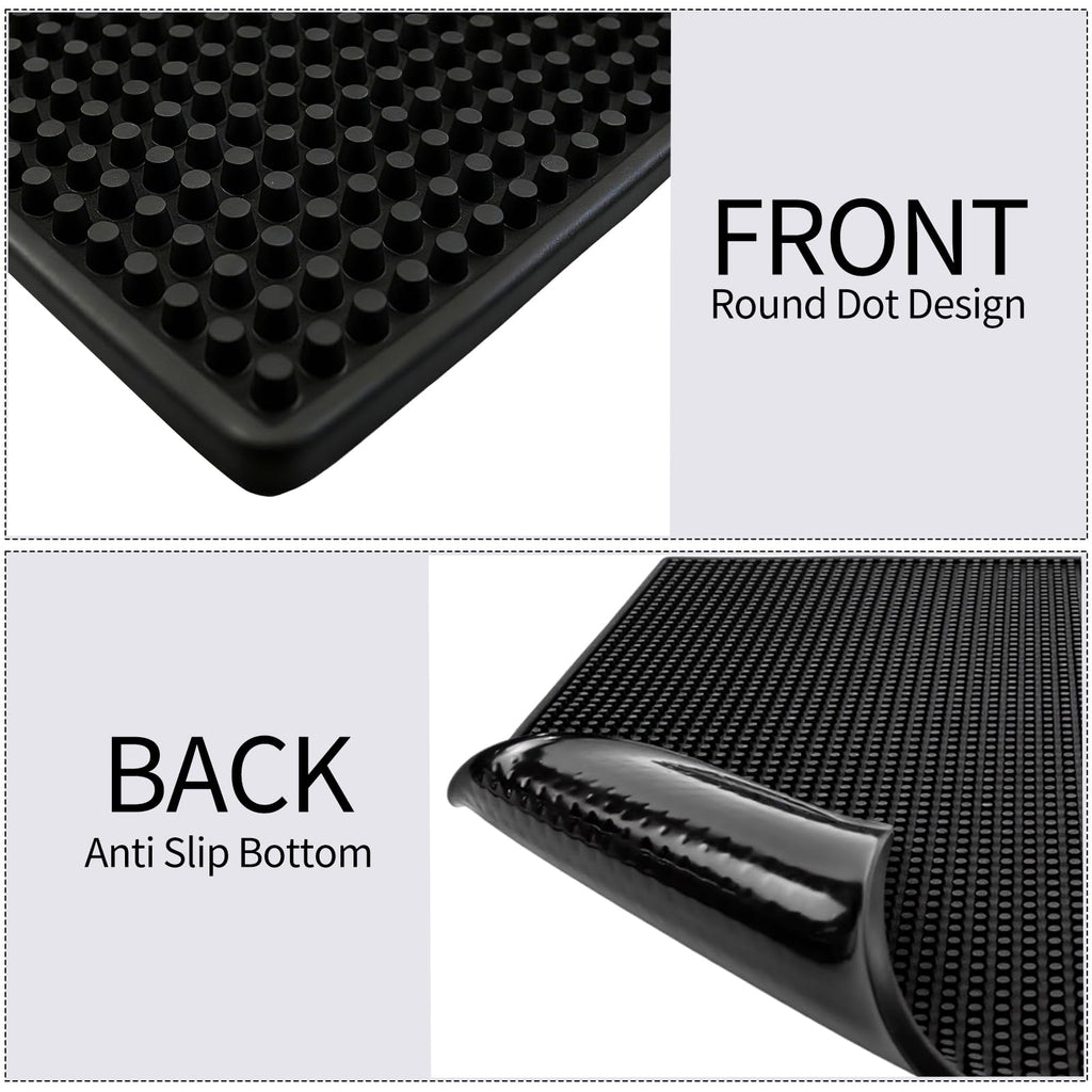 Jibrelxion 2 Pack Rubber Bar Mats for Countertop, 18" x 12" Dish Drying Spill Mat, Coffee Bar Mats Accessories for Cocktail Service in Bartending, Home, Kitchen, Restaurants, Black