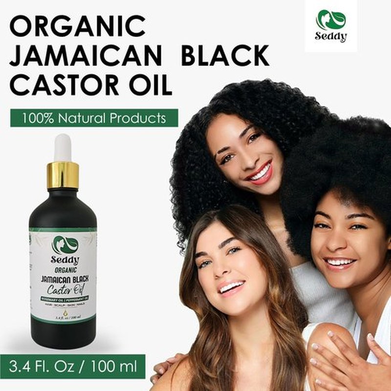 Seddy Organic Jamaican Black Castor Oil - Cold-Pressed Hair Growth Treatment with Rosemary & Peppermint - 3.4 fl oz