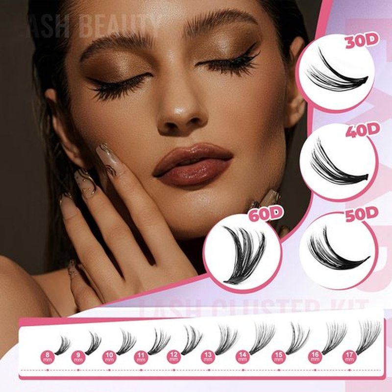 EXXBYE 800pcs Lash Extension Kit 30D 40D 50D 60D Wispy Eyelash Clusters D Curl 8-17mm False Lashes with 4 Lash Tools (Lash Bond and Seal, Lash Tweezers, Lash Remover，Lash Brush)