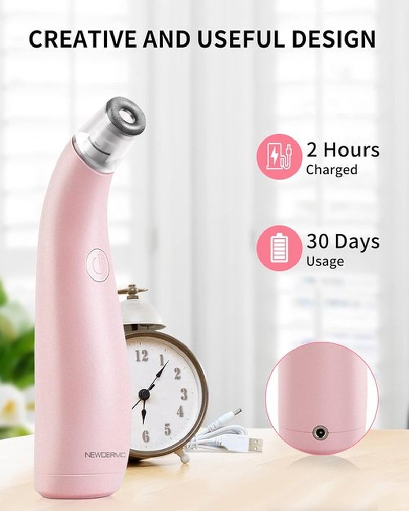 NEWDERMO 2-in-1 Microdermabrasion Machine - USB Rechargeable Diamond Facial Treatment Device (Pink)