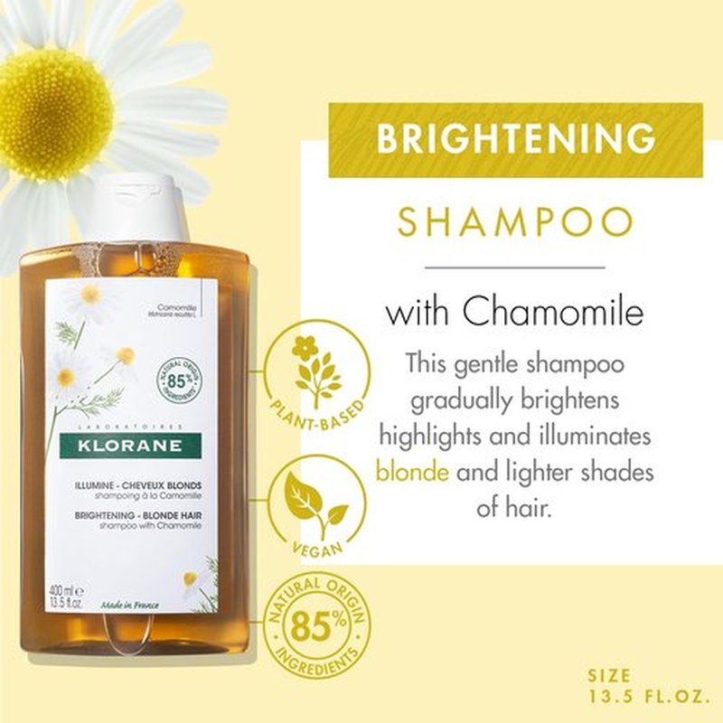 Klorane Brightening Shampoo with Chamomile - Enhance Highlights & Brighten Blonde Hair - Vegan Formula - 13.5 fl. oz.