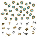 50 PCS Turquoise Nail Charms - 3D Western Nail Charms Vintage Turquoise Gems Stones Art, Retro Metal Gold Silver Cowboy Cowgirl Western Art Stickers Accessories Women DIY