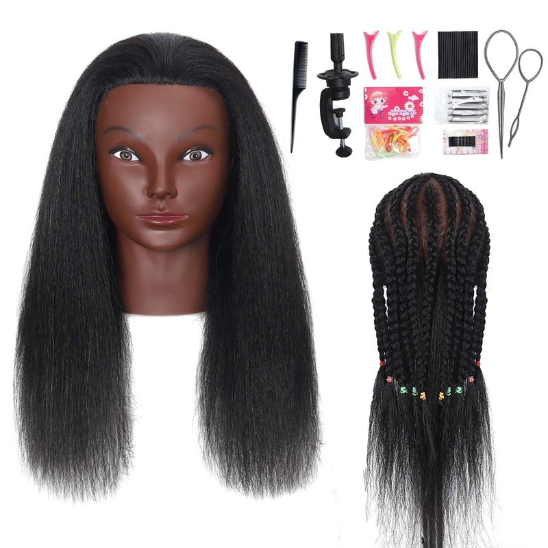 ZOMOI 16" Mannequin Head 100% Human Hair Hairdresser Training Braiding Styling Manikin Cosmetology Makeup Manican Doll Display Practice with Stand(Black 16inch A)