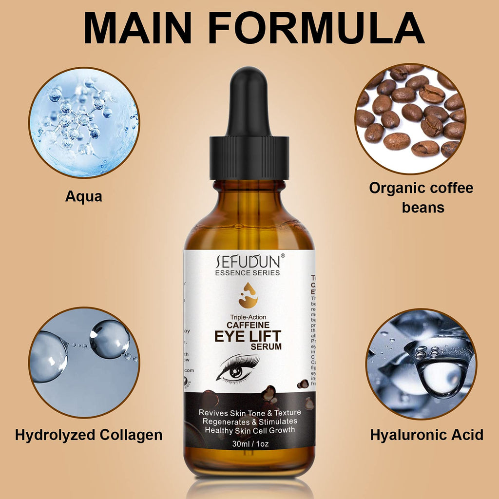 Caffeine Eye Serum, Eye Serum Anti Aging Wrinkles Effectively Fades Dark Circles, Eye Bags, Helping to Minimize Wrinkles and Fine Lines, Eliminate Puffiness, with EGCG, Vitamin C Under Eye Serum 30ml