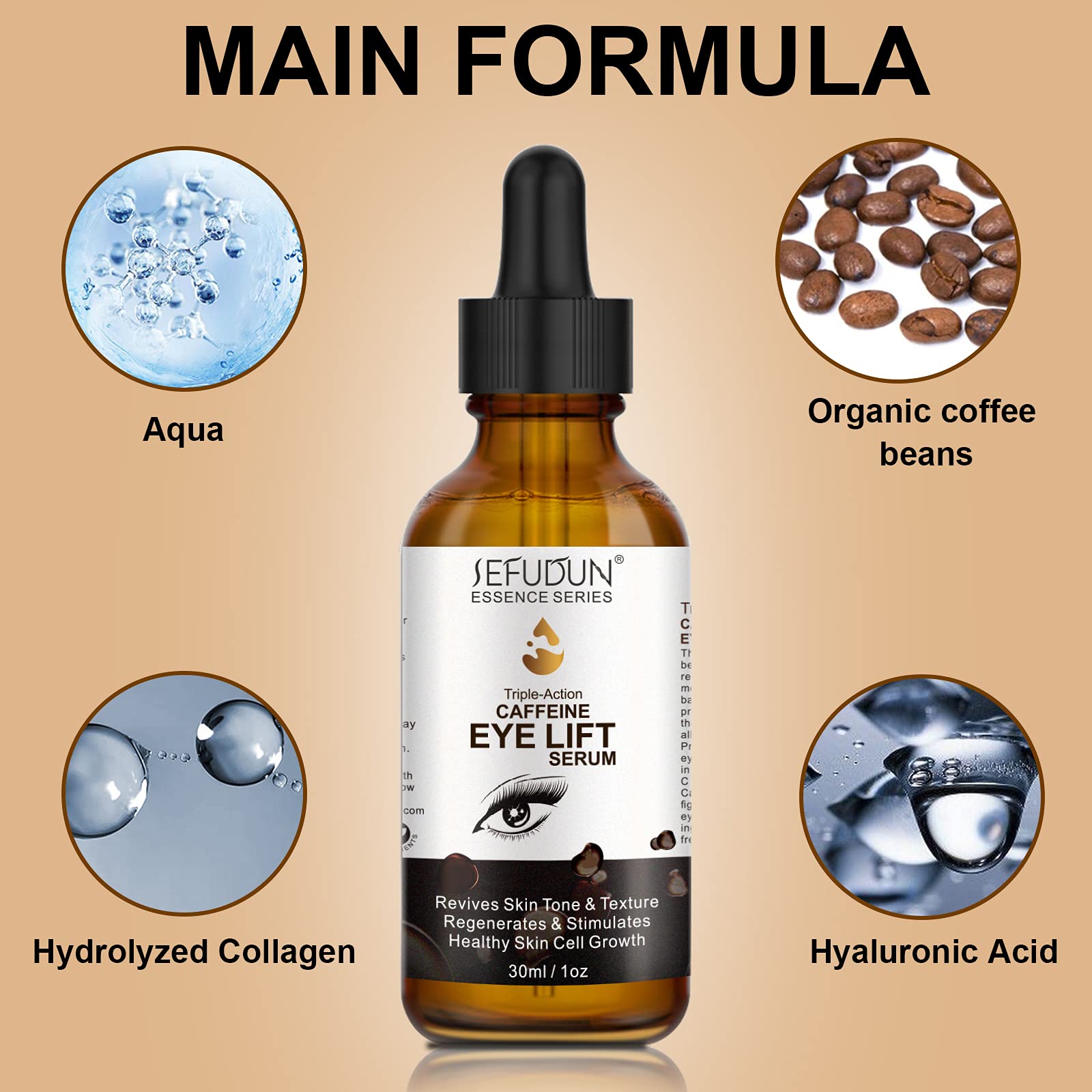 Caffeine Eye Serum, Eye Serum Anti Aging Wrinkles Effectively Fades Dark Circles, Eye Bags, Helping to Minimize Wrinkles and Fine Lines, Eliminate Puffiness, with EGCG, Vitamin C Under Eye Serum 30ml