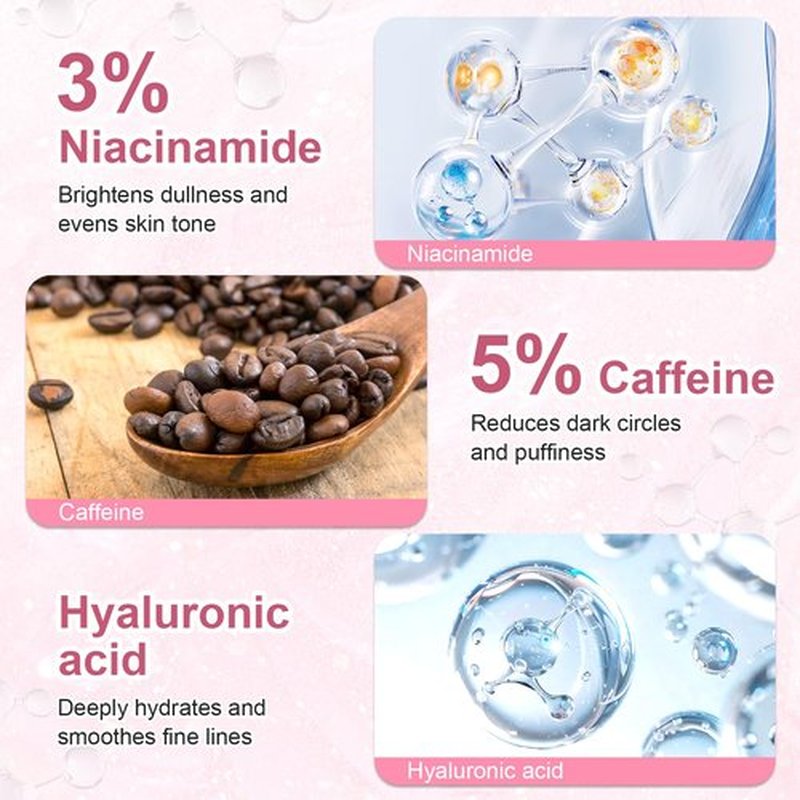 OMPLEN 5% Caffeine Eye Serum Treatment,Hyaluronic Acid & Niacinamide, Under Eye Cream for Dark Circles, Anti Aging 360° Massage Rollerball - Reduce Puffiness, Wrinkles & Fine Lines, 0.5 fl. oz