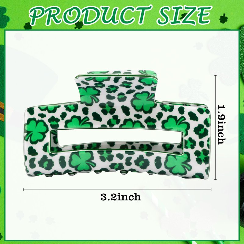 Vovii 3Pcs Shamrock Hair Claw Clips for Women St. Patrick's Day Accessories, Green Clover Style Square Clips Irish Hair Accessories For Thin Thick Hair Holiday Party Favors