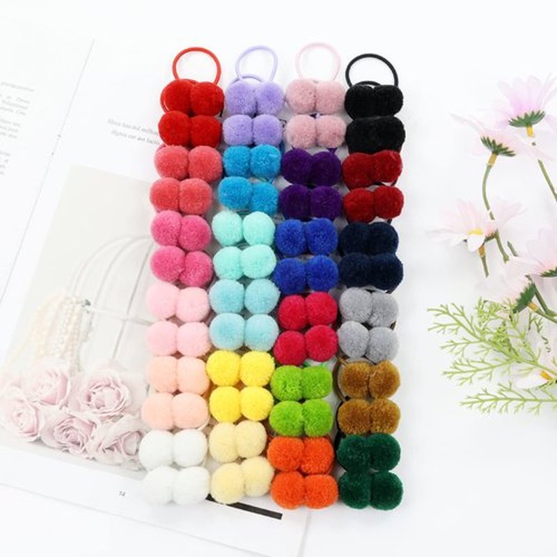 Dizila 48 Pieces/24 Pairs Candy Colors Cute Small Fuzzy Pompom Hair Ties Scrunchies Pom Pom Elastics Pigtail Ponytail Holders Fluffy Balls Rubber Bands Ropes Hair Accessories for Baby Girls Kids