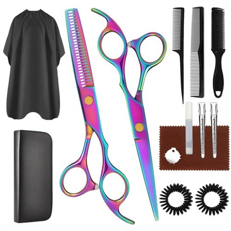 Hair Cutting Scissors Set, Professional Haircut Scissors Kit with Cutting Scissors Thinning Scissors for Barber/Salon/Home/Men/Women/Kids/Adults(Rainbow)