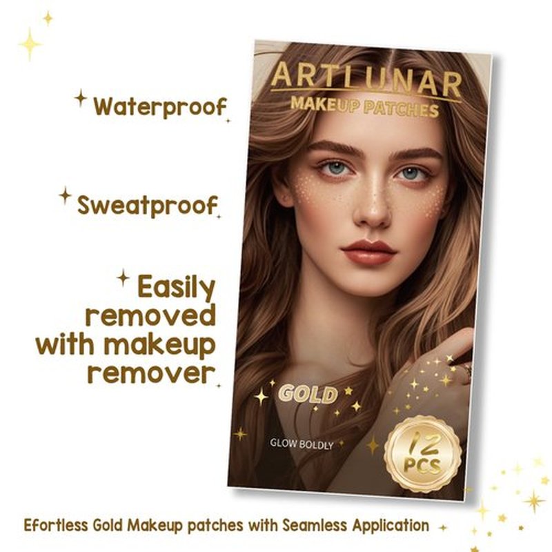 Artlunar 12Pcs Face Glitter Makeup Patches, Glitter Makeup Accessories for Women & Girls, Perfect for Music Festivals, Easter, Concerts, Parties, Halloween & Christmas.(Gold)