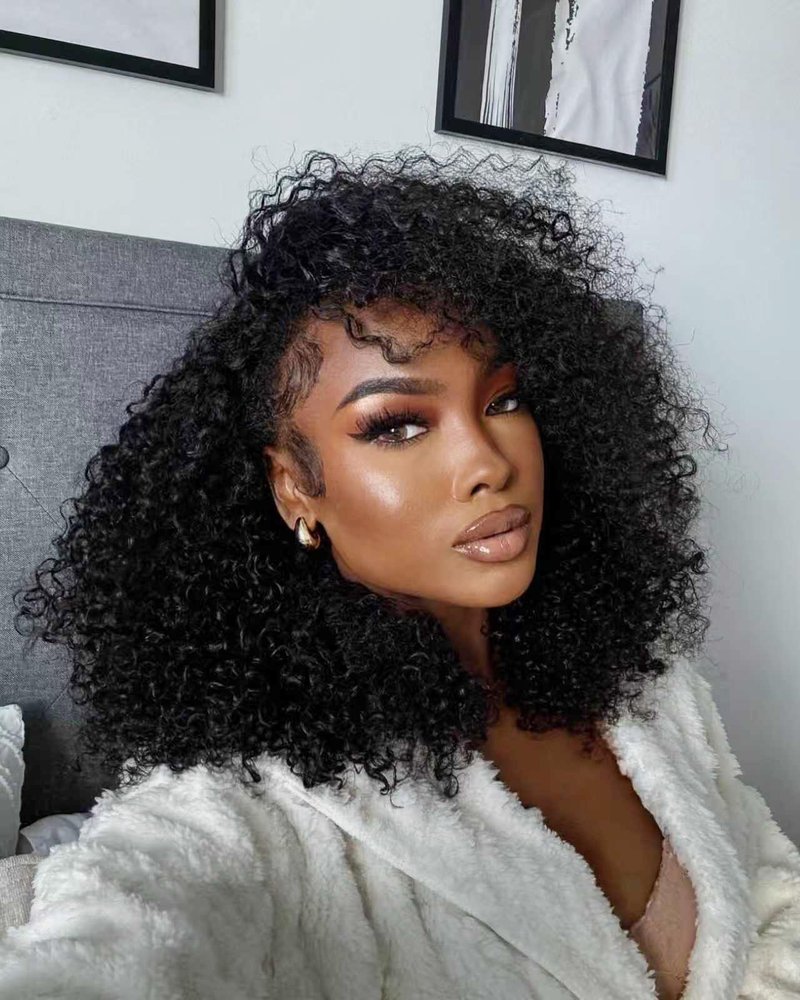 virginess Kinky Curly Half Wig Human Hair Wear Go Glueless Wigs 16 Inch Curly 3 In 1 Half Wigs for Black Women Drawstring Seamless Flip Headband Wig Human Hair Beginner Friendly