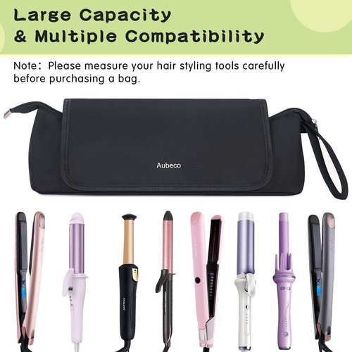 Aubeco Hot Hair Tools Travel Bag, Fireproof Removable Mat, 2-in-1 Portable Organizer, Waterproof Storage Case for Flat Irons, Straighteners, Curling Iron, Hair Dryer, with Interior Divider Pockets