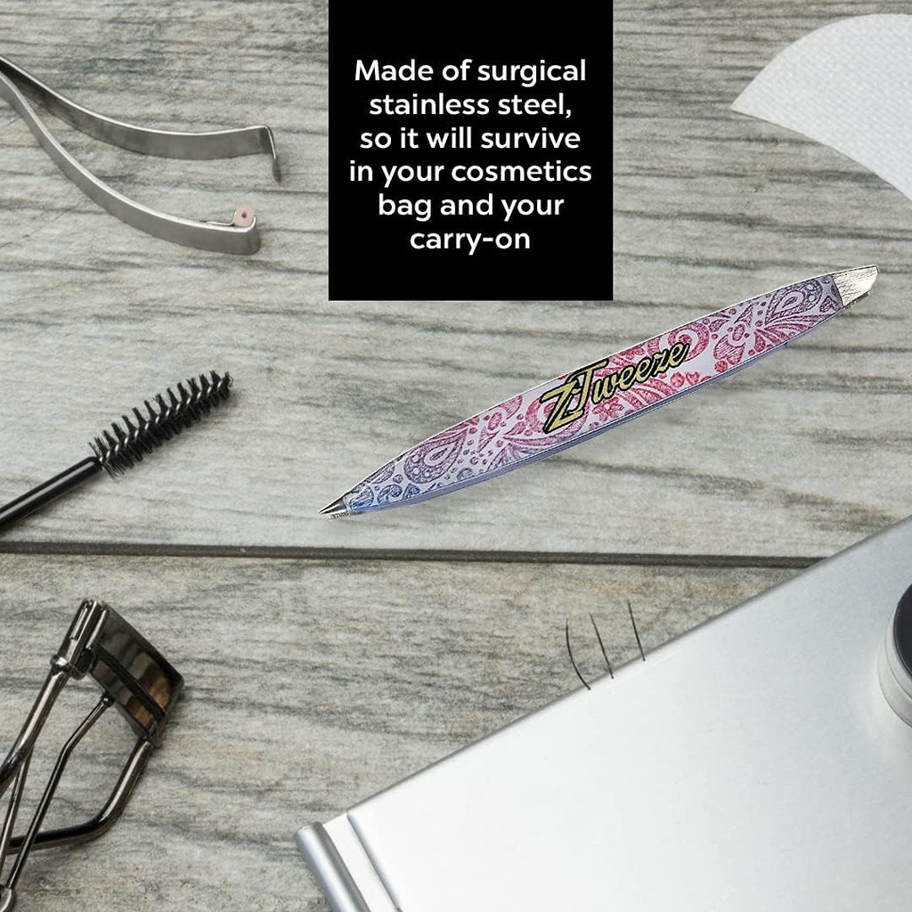 Dual Ended Point and Slant Tips Z-Tweeze PATENTED Tweezers (Rainbow Design) Precision Crafted for Eyebrows Ingrown Hair two in one Tweezers for Ease of use by DreamCut