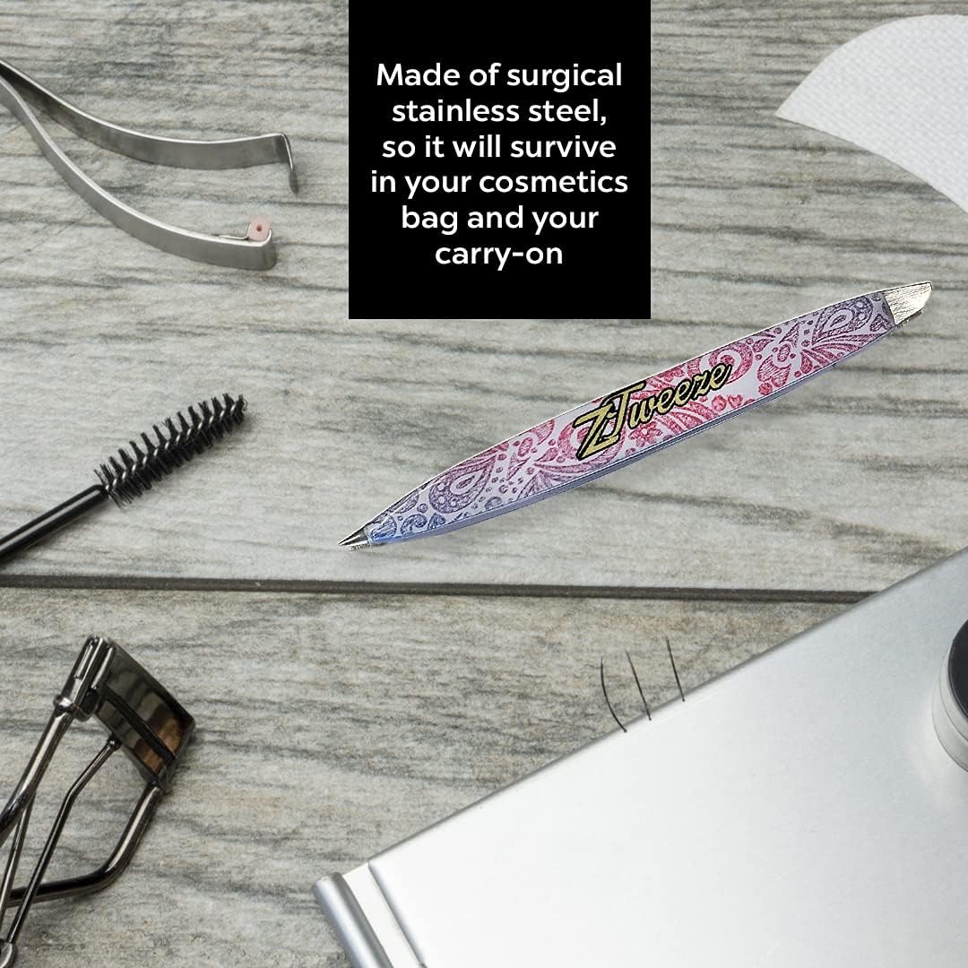 Dual Ended Point and Slant Tips Z-Tweeze PATENTED Tweezers (Rainbow Design) Precision Crafted for Eyebrows Ingrown Hair two in one Tweezers for Ease of use by DreamCut