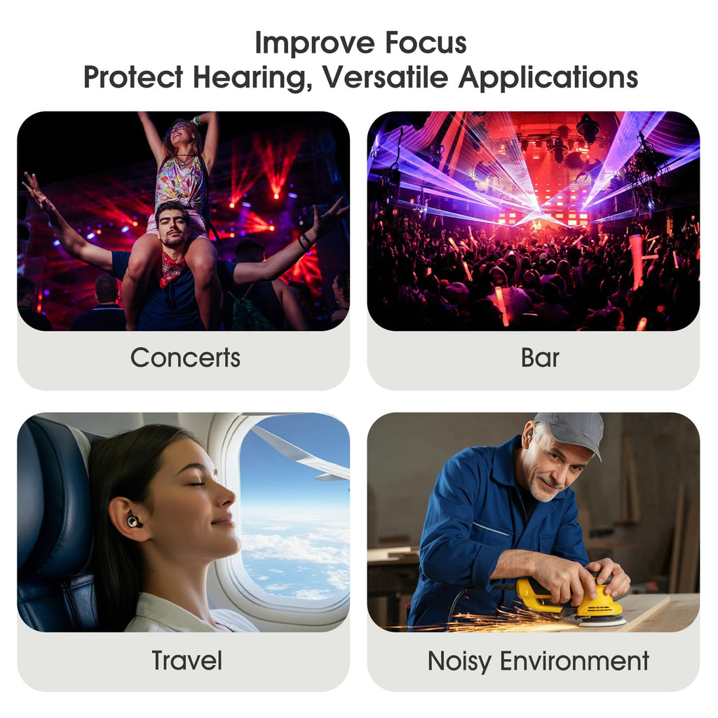 Vosaf Ear Plugs for Sleeping, 45dB Silicone Ear Plugs for Noise Cancelling, Earplugs for Snoring, Concert & Shooting with 8 Eartips, Silicone Hearing Protection for Work, Travel(Graphite)