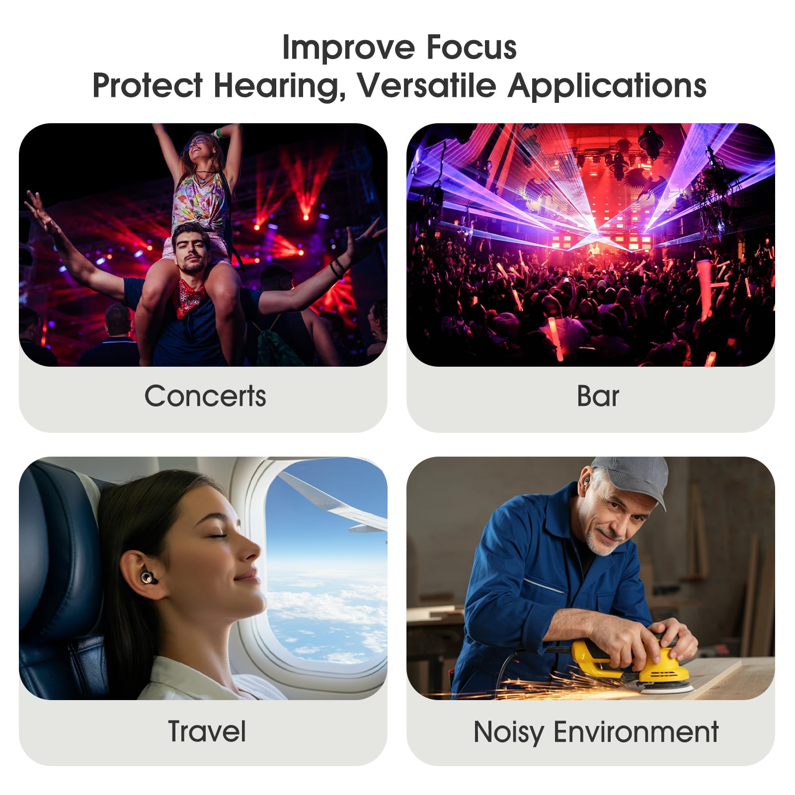 Vosaf Ear Plugs for Sleeping, 45dB Silicone Ear Plugs for Noise Cancelling, Earplugs for Snoring, Concert & Shooting with 8 Eartips, Silicone Hearing Protection for Work, Travel(Graphite)