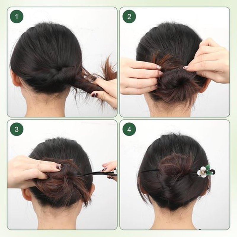 Lurrose Chinese Hair Sticks, Vintage Flower Hair Stick, Japanese Wood Chopsticks for Women Girls