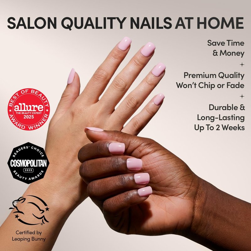 Valentines Day Glamnetic Press On Nails - Sugar BB | Super Short Fake Nails in Classic Baby Pink Tone with a Glossy Finish, Salon Quality | 15 Sizes - 30 Nail Kit with Glue