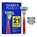 Harry's Plus Razor Shaving Kit for Men - Premium Handle and 3 Razor Blade Cartridges - Advanced Pivoting System - Clay