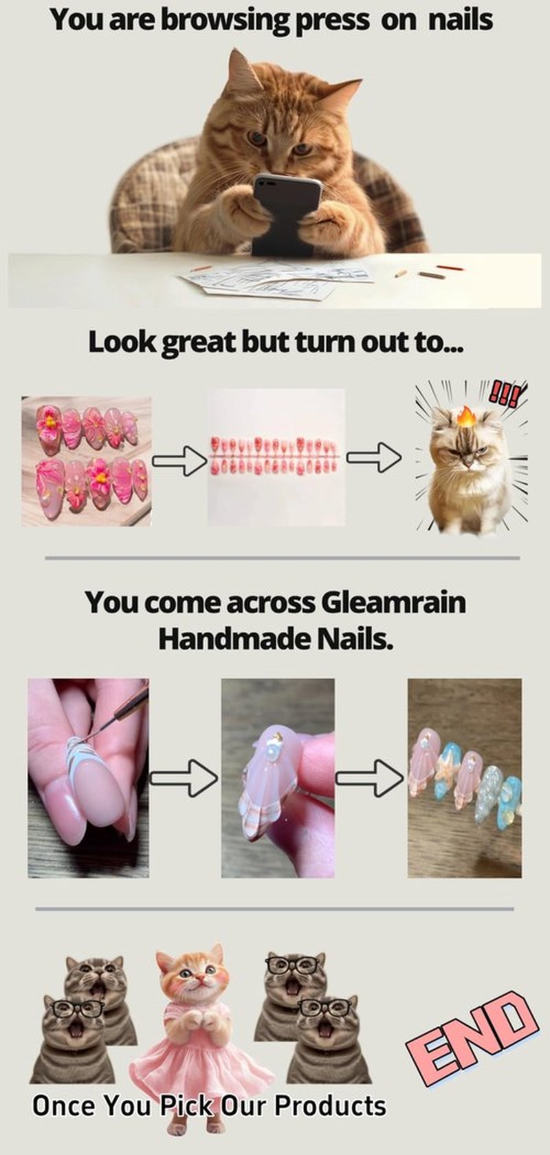 Gleamrain Xxl Press on Nails Extra Long Square Handmade Press-on Nails with Design Luxury Press Ons 10pcs M Size Pattern 1109