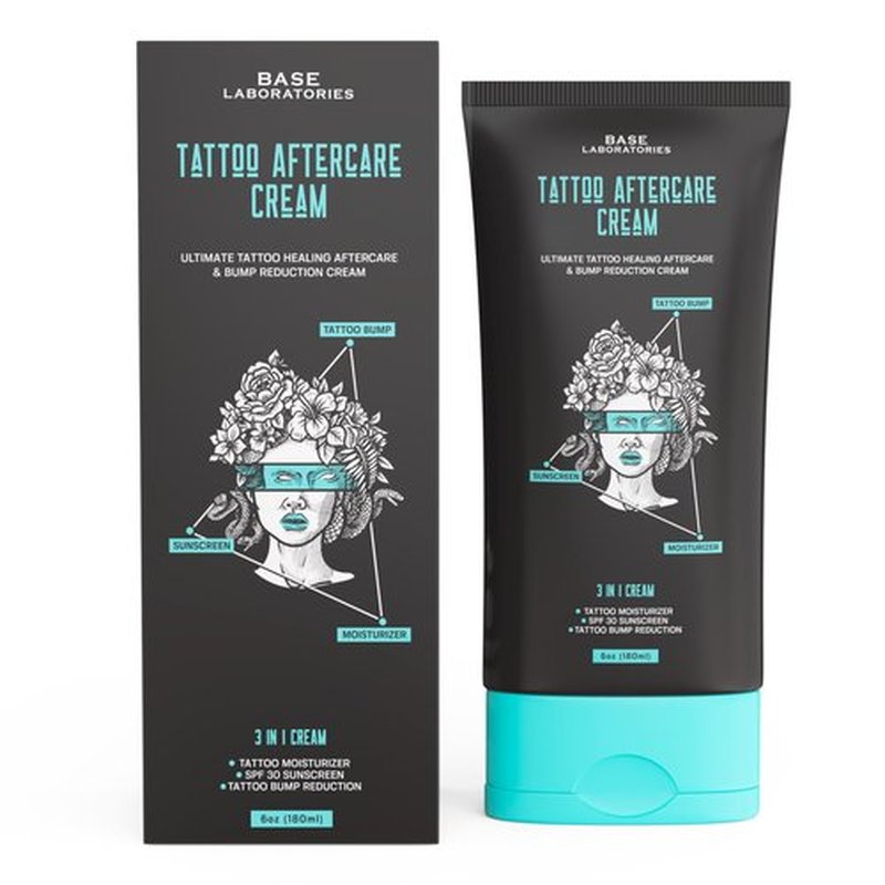 Base Labs Tattoo Aftercare Cream | 3 in 1 Cream | Moisturizer, SPF and Bump Reduction | For Post-Tattoo Care | 6 oz