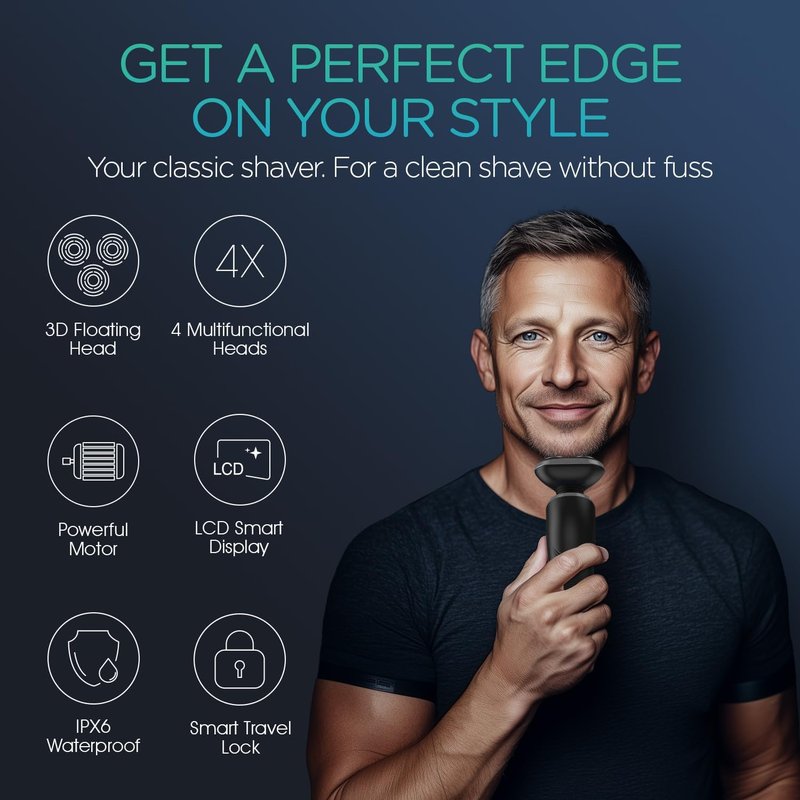 VOYOR Electric Razor for Men - Cordless Rechargeable Shaver for Wet/Dry Use | Waterproof TX410 - Grey
