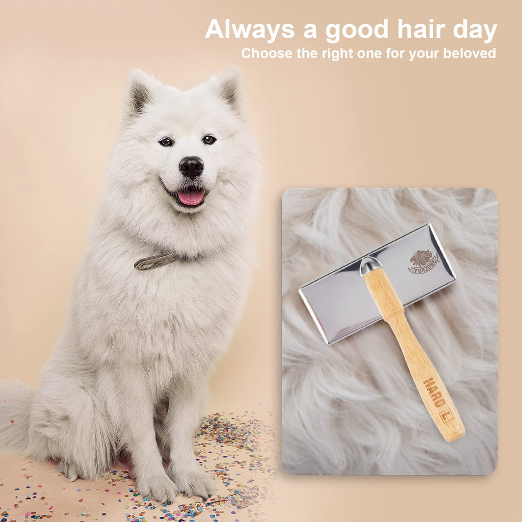 Furzone Wooden Slicker Brush - Stainless Steel Hard Pin Grooming Brush for Dogs (Size L)