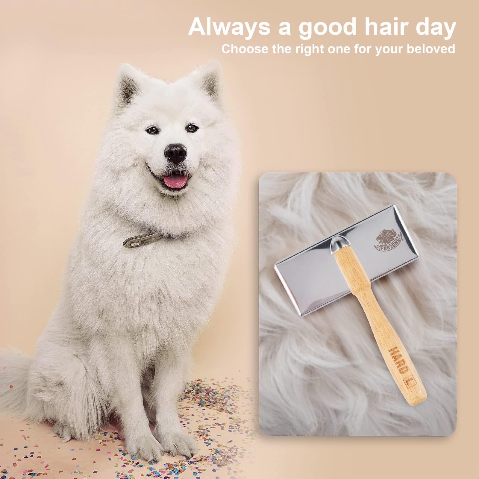 Furzone Wooden Slicker Brush - Stainless Steel Hard Pin Grooming Brush for Dogs (Size L)