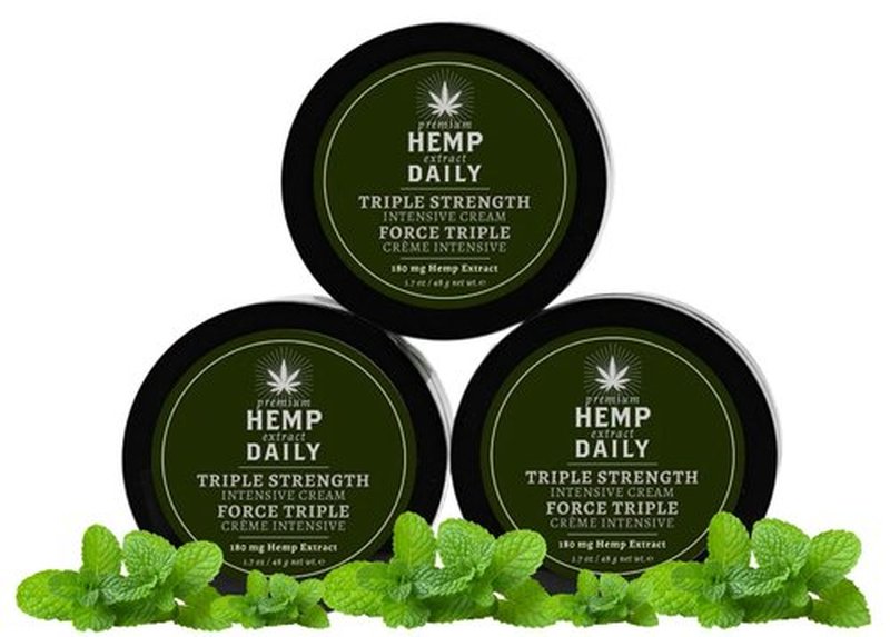 Premium Hemp Extract Daily Triple Moisturizing Cream - Topical Rub with Essential Oils and Moisturizer - Vegan, Organic Ingredients - Classic Mint, 1.70 oz - Pack of 3