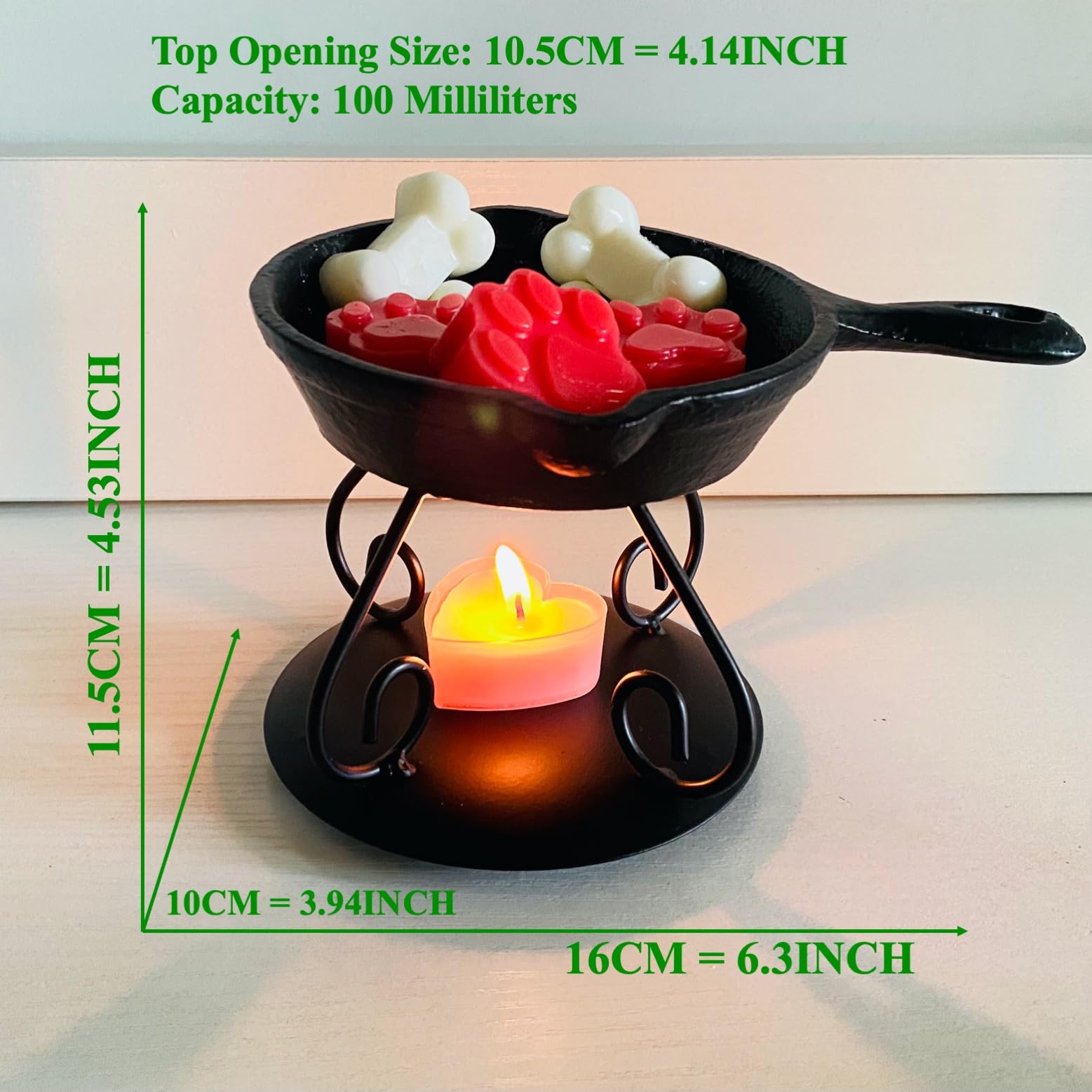 B CENTERBRIDGE Wax Melter Mini Cast Iron Skillet with Warmer and Trivet Wax Pot Black Tea Lights Halloween Harvest Thanksgiving Decorations Gifts