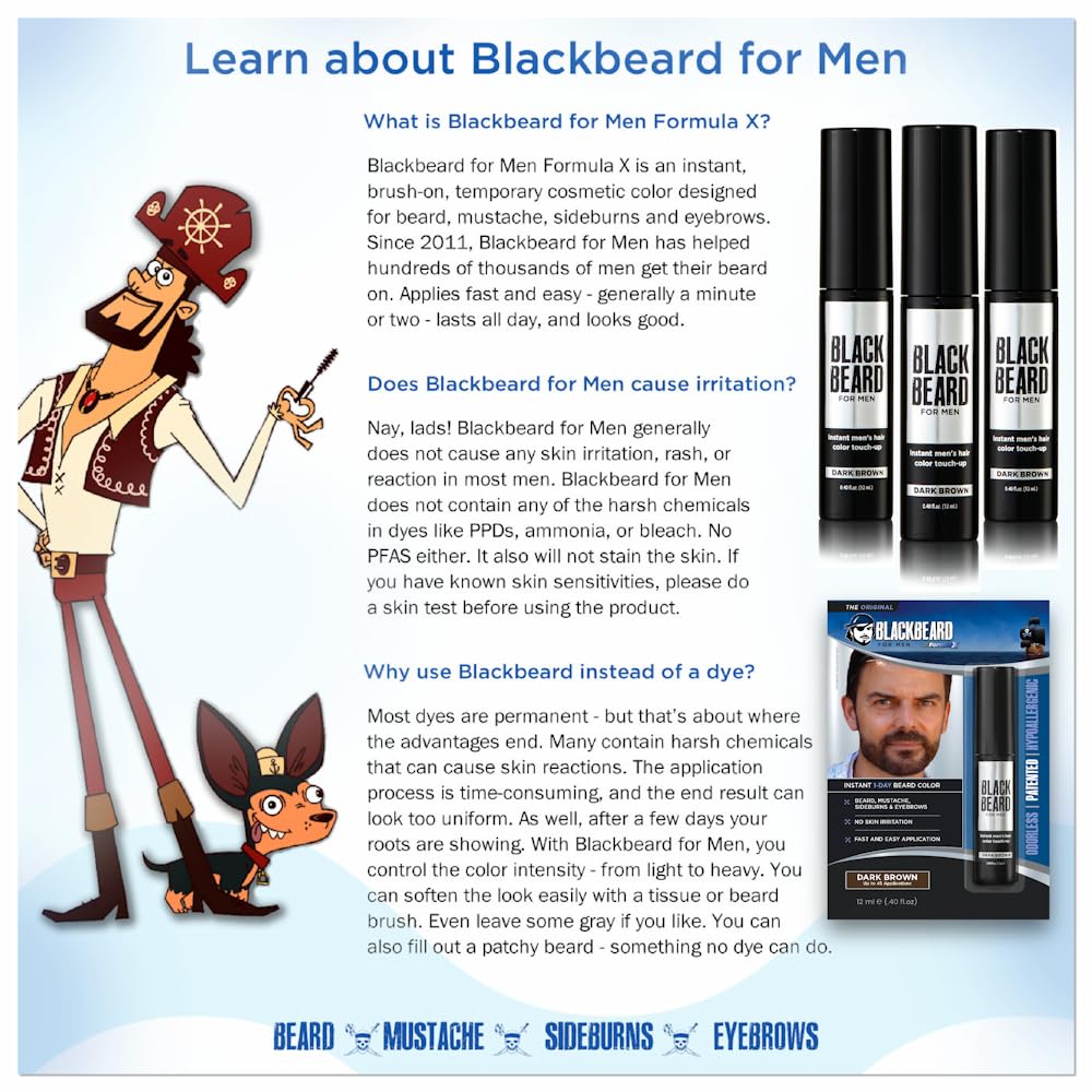 Blackbeard for Men Instant Beard Color, Dark Brown, 3 Pack