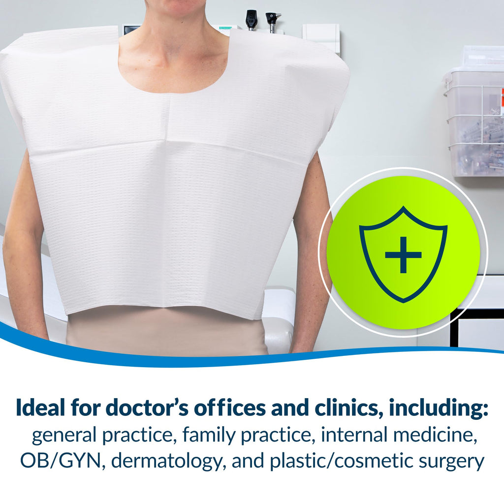 TIDI 911 Avalon Capes, White (Pack of 100) ― Tissue/Poly/Tissue ― Short-Sleeve, Open-Back Exam Capes ― Short, Disposable Medical Gowns ― Standard Size (30” x 21”) ― Latex-Free Medical Supplies