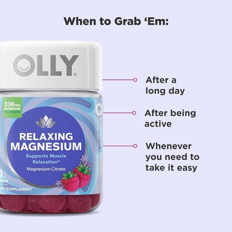 OLLY Relaxing Magnesium Gummies - Muscle Relaxation Support, Raspberry Lavender Flavor, 60 Count