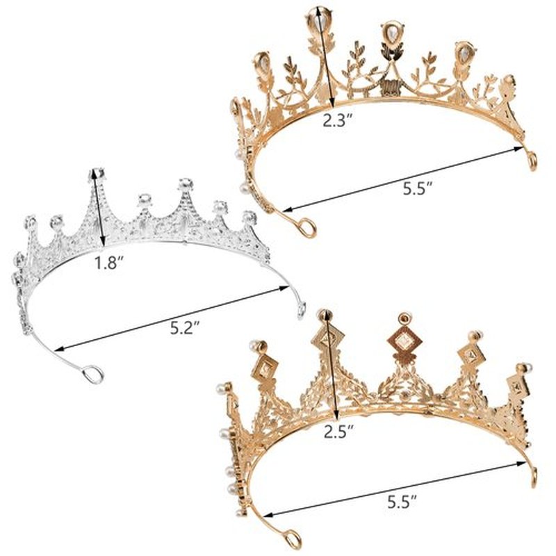 Hedume Set of 3 Crystal Princess Crown, Queen Tiaras with Rhinestone, Crystal Tiara Headbands for Birthday, Bridal Wedding, Model Catwalk, Prom, Party