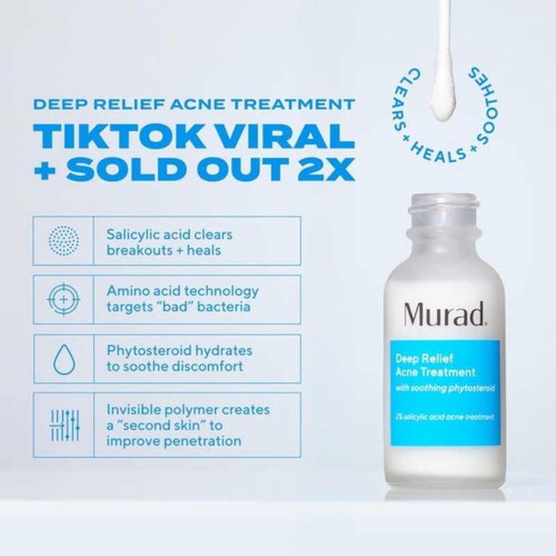 Murad Deep Relief Acne Spot Treatment - 2% Salicylic Acid for Hormonal Acne & Breakouts | 1 Fl Oz