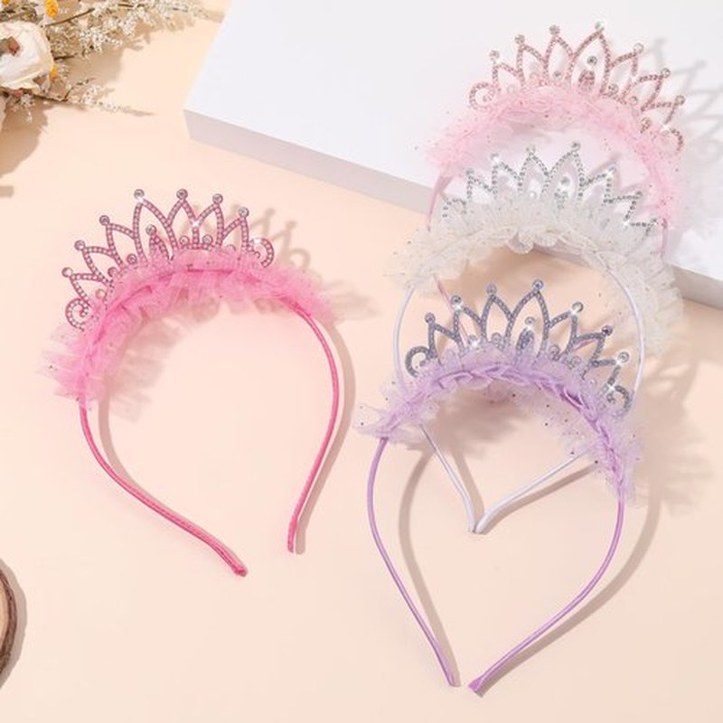 OAOLEER 4 PCS Princess Crown Headbands for Girls, Rhinestone Tulle Hairbands for Girls Toddler Tiara Crown Hair Accessories for Birthday, Party, Proms