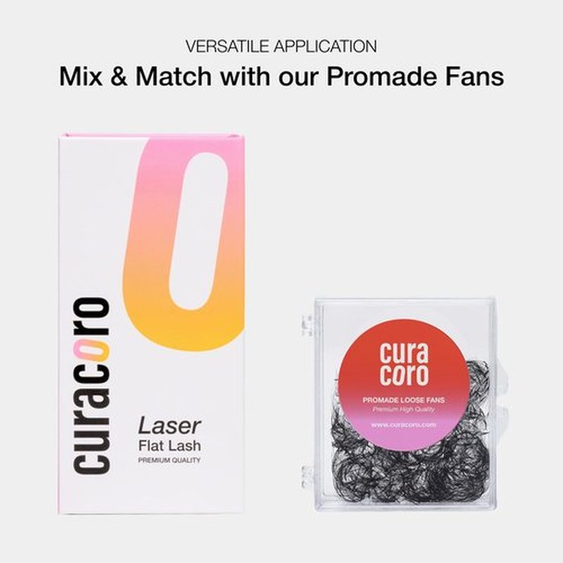 Curacoro Laser Flat Lash Extensions – Lightweight & Long-Lasting Flat Lashes with Laser-Enhanced Adhesion | True Black 0.15-CC Curl 7mm-15mm Eyelash Extensions for Professionals