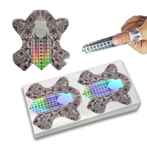 FingerAngel 500Pcs Nail Tips Laser Nail Forms Gel Polish Extension Forms Acrylic Tips Nail Art Decoration DIY Nail Gel Curl