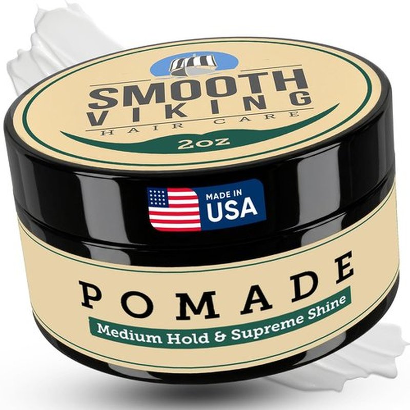 Smooth Viking Medium Hold Pomade - Water-Based Hair Cream for All Hair Types - 2oz Made in USA