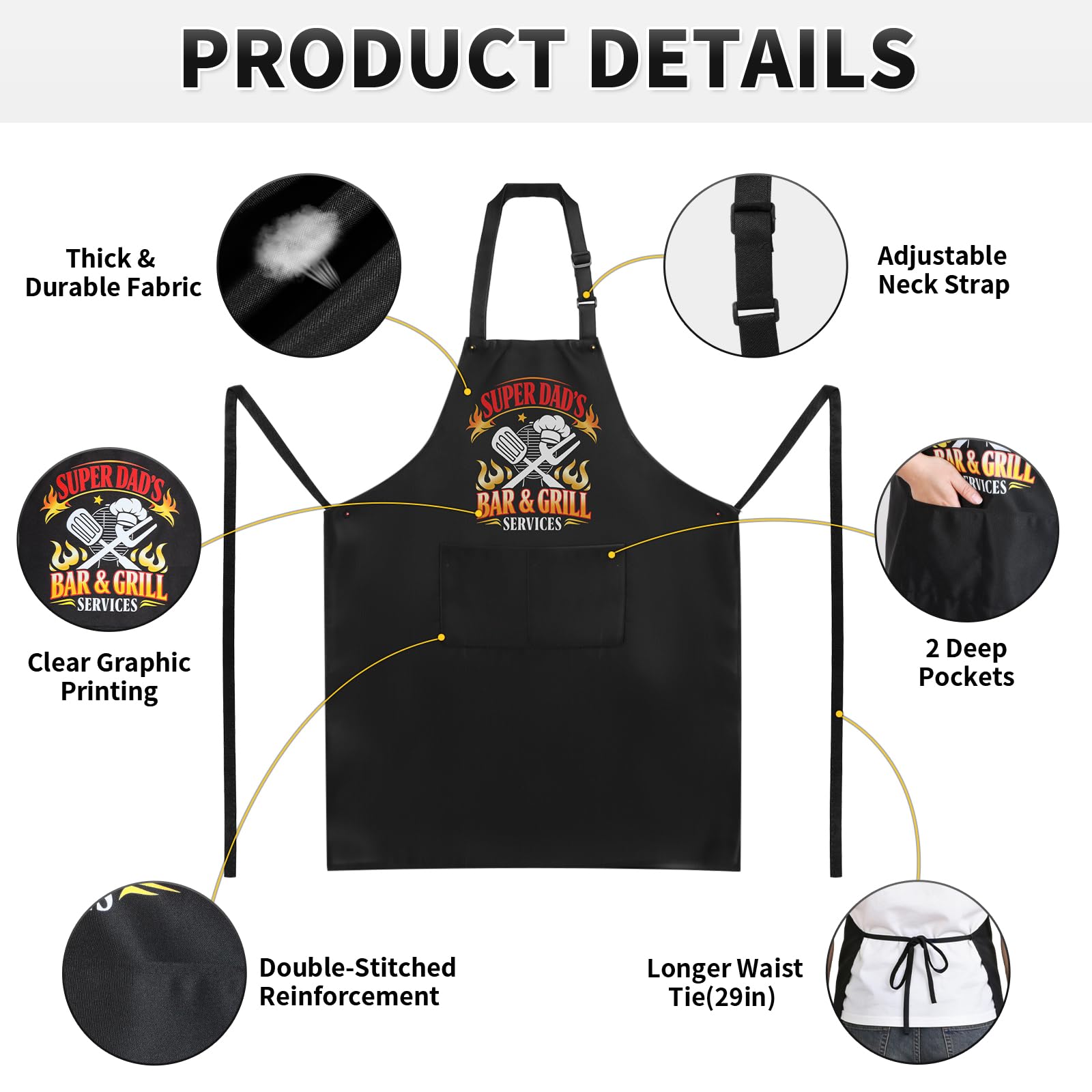 DFPDFP Dad Birthday Gifts from Daughter Son - Funny Grilling Aprons for Men, Men Gifts for New Daddy Father in Law, Heavy-Duty BBQ Cooking Aprons with 2 Big Pockets, Fathers Day Gift for Dad