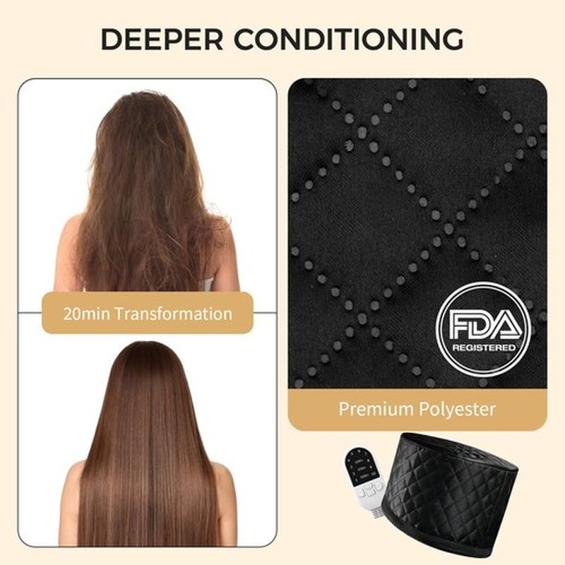 Thermal Heat Cap for Deep Conditioning - Electric Steamer Cap with 10-Level Temperature Control, Fast Heating for Natural & Afro Hair Care at Home