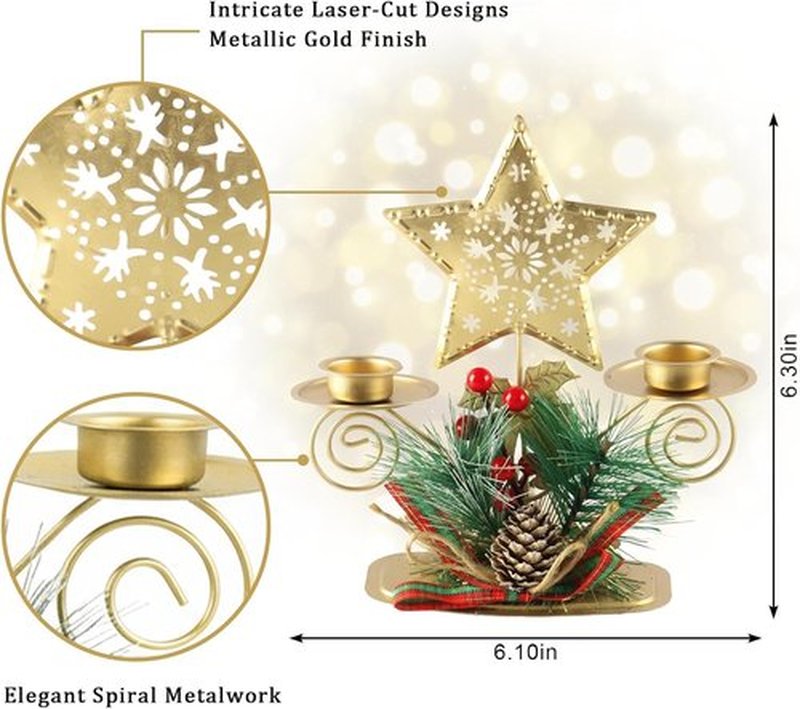 Regine Switzerland Christmas Tea Light Candle Holders - Artificial Berries & Pine Cones | Festive Table Centerpiece