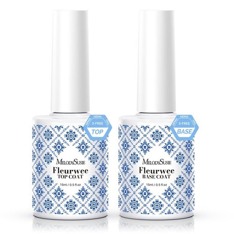 MelodySusie Fleurwee No Wipe Glossy Top Coat & Base Coat Gel Nail Polish Hema Free 21 Non Toxic Soak off UV Long Lasting No Chip Gifts for Women Finger Toe Nail Polish